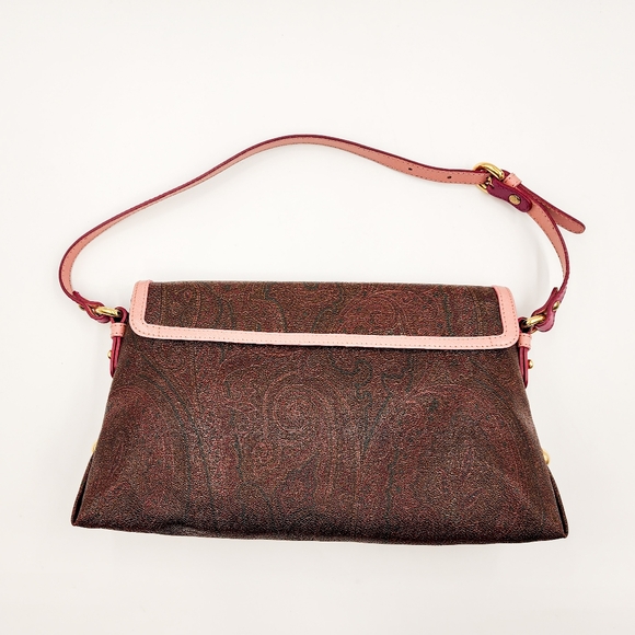 New ETRO Pink Leather Trim Coated Canvas Designer Shoulder Flap Bag - Picture 2 of 9